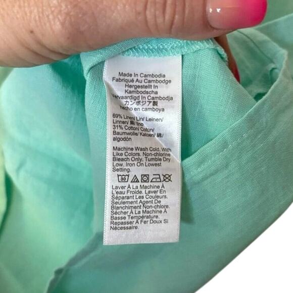 J.Crew Linen Ruffle Neck Sleeveless Blouse XS Sunwashed Mint Green NWT - Picture 5 of 5